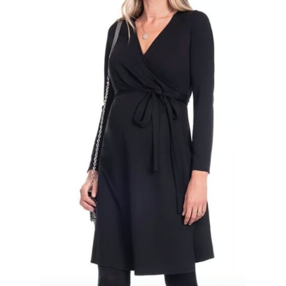 NWOT Seraphine Black Mock Wrap Maternity & Nursing Dress - size 4 - Picture 1 of 7